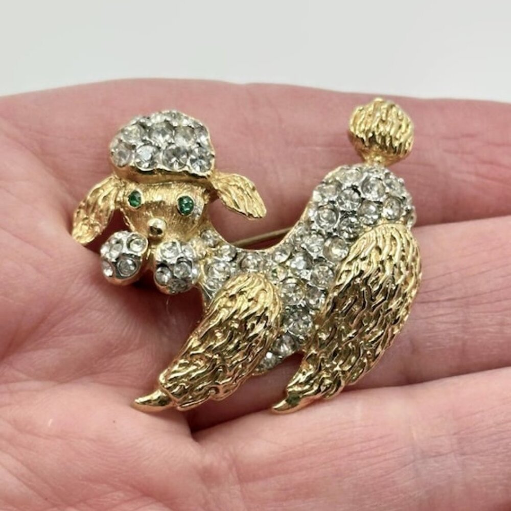 Poodle Brooch, KJL, Kenneth Lane, Gold, Rhinestones, 90s, Designer, Figural, Dog - Picture 2 of 4